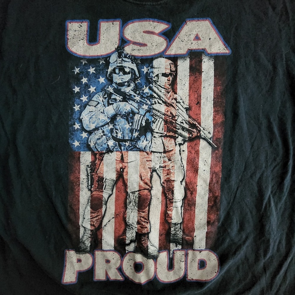 Men's Fruit of The Loom Black USA Proud‎ Military T Shirt 2XL